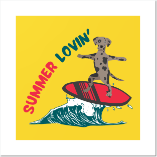 Summer Lovin' with Catahoula Leopard Dog Surfing on Sea Wave Posters and Art